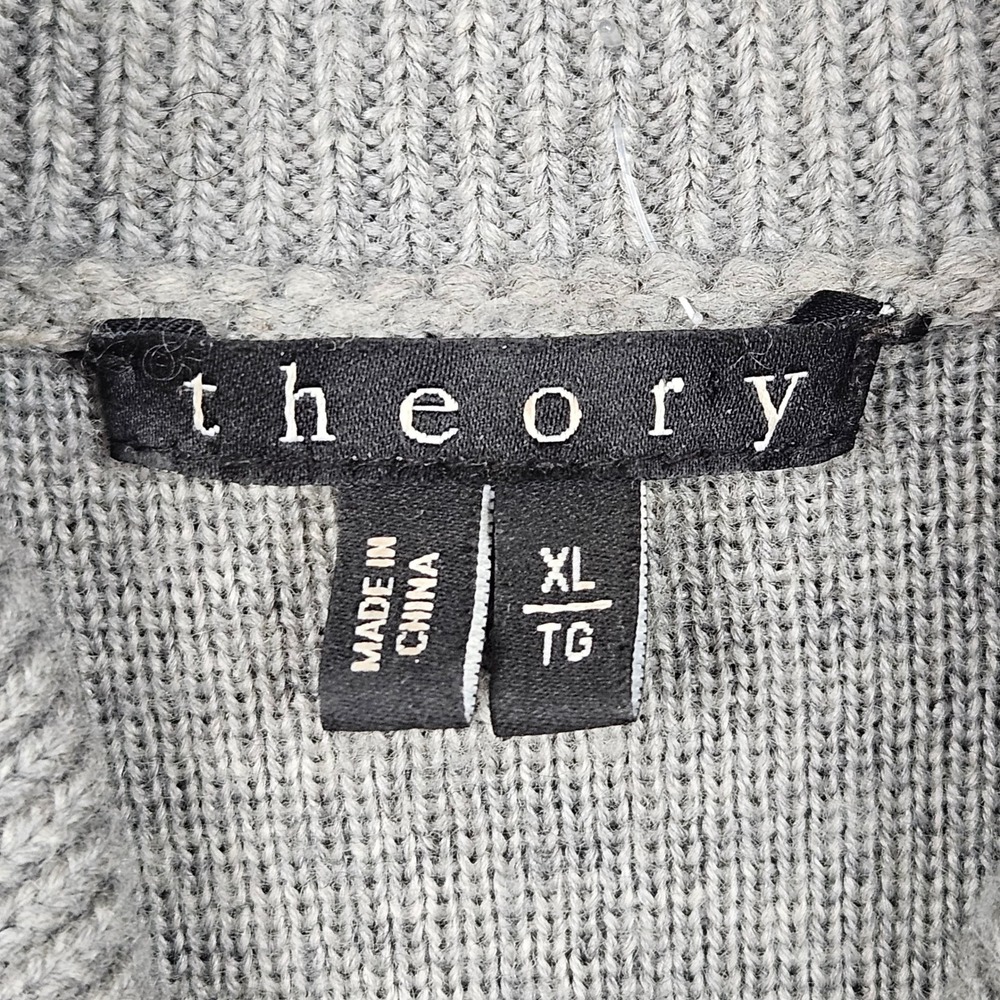 Theory Shawl Collar Sweater Mens XL Gray 100% Merino Wool Knit Pullover - Picture 3 of 10